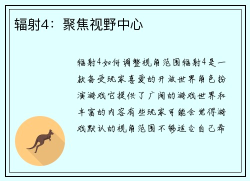 辐射4:聚焦视野中心
